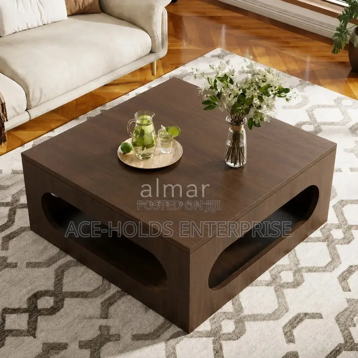 Modern Elegant Celine Square Coffee Table - Brown White Designs