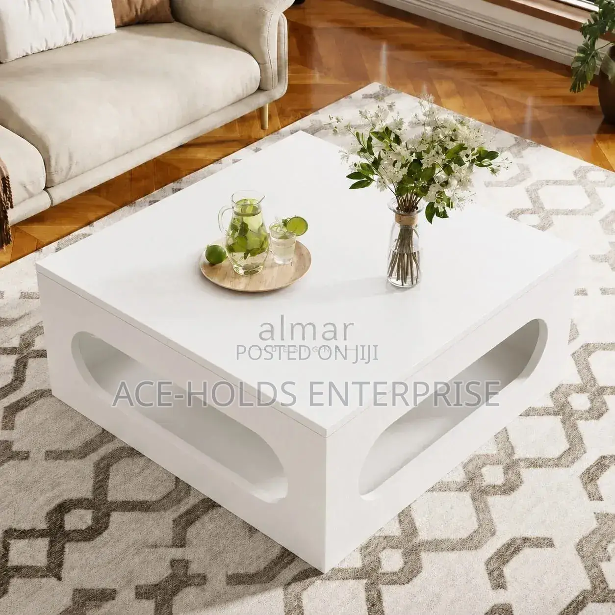 Modern Elegant Celine Square Coffee Table - Brown White Designs