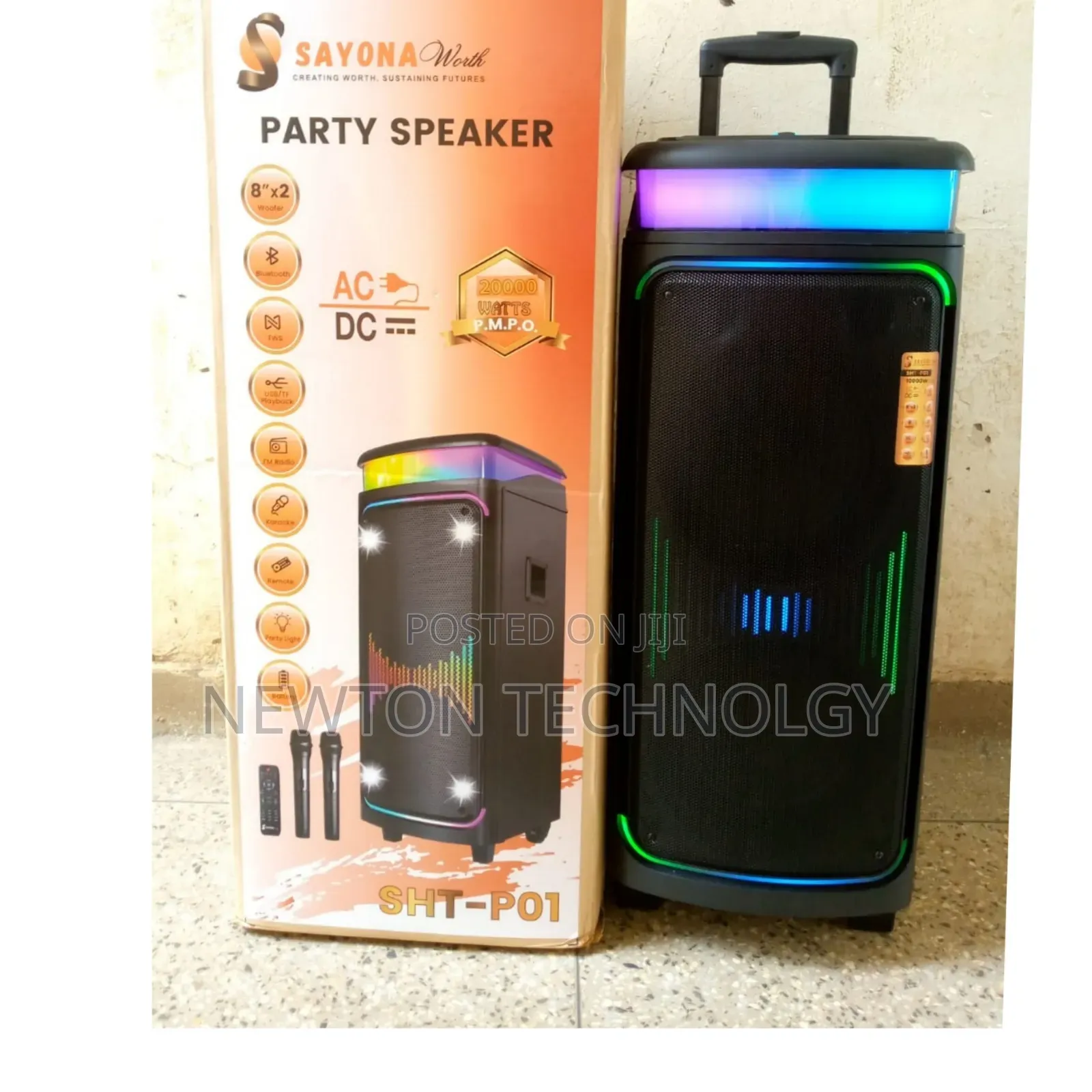 Sayona Party Speaker SHT-P01 Ac/Dc 20000 Watts 2microphone
