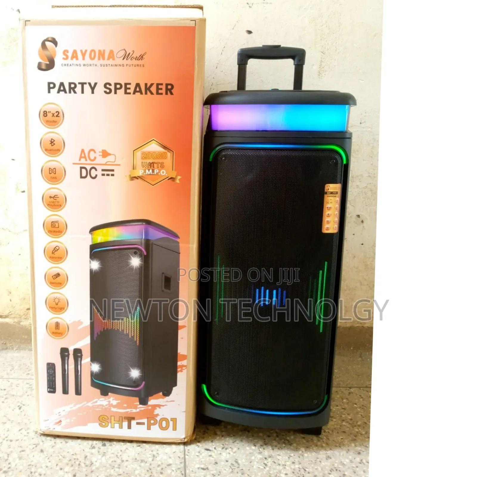 Sayona Party Speaker SHT-P01 Ac/Dc 20000 Watts 2microphone