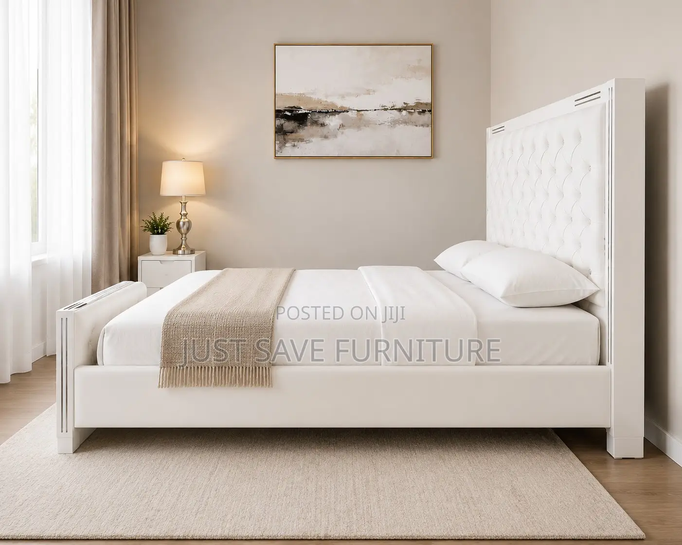 5x6 White Tufted Wooden Bed | Modern Upholstered Bed Frame