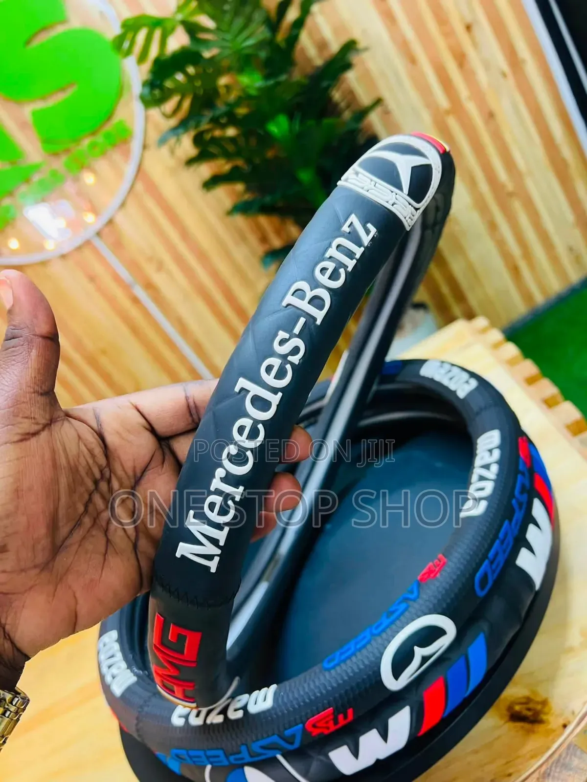 Mercedes Benz Steering Wheel Cover With Bold White Branding
