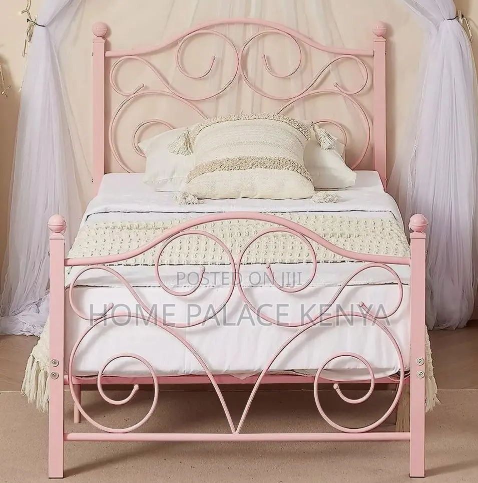 Kids Bed: Pink Metal Frame Girls Bed