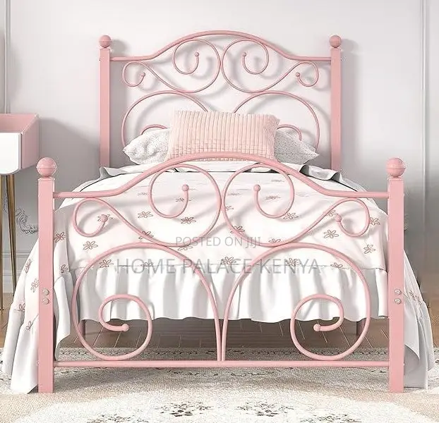 Kids Bed: Pink Metal Frame Girls Bed