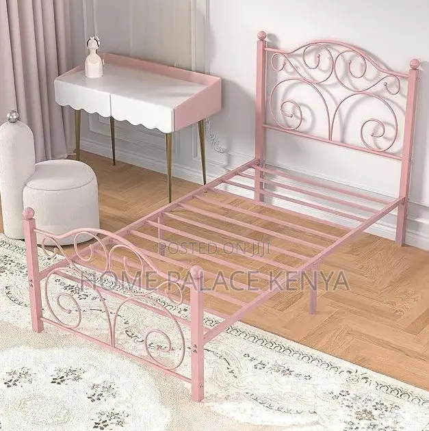 Kids Bed: Pink Metal Frame Girls Bed