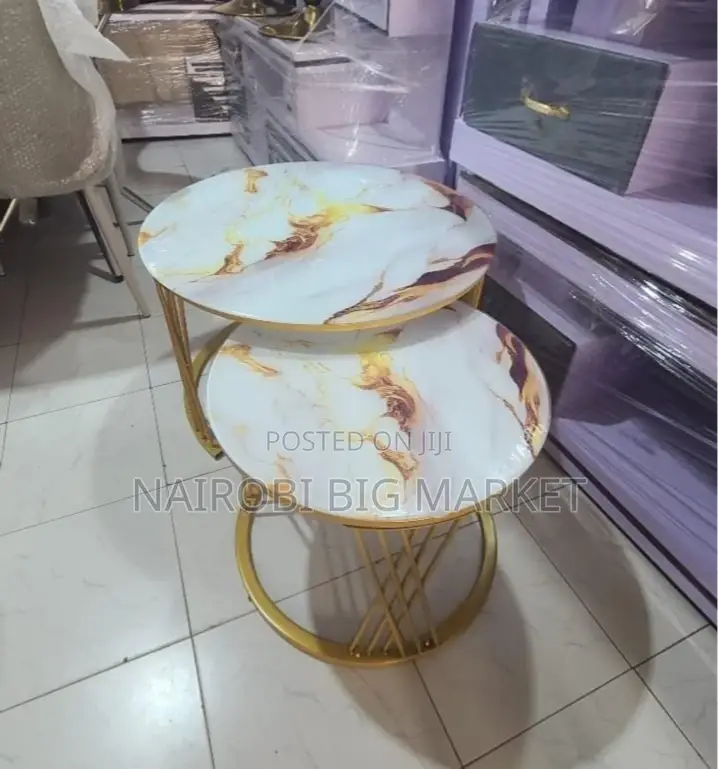 Marble Nesting Coffee Table (Glass Effect) White