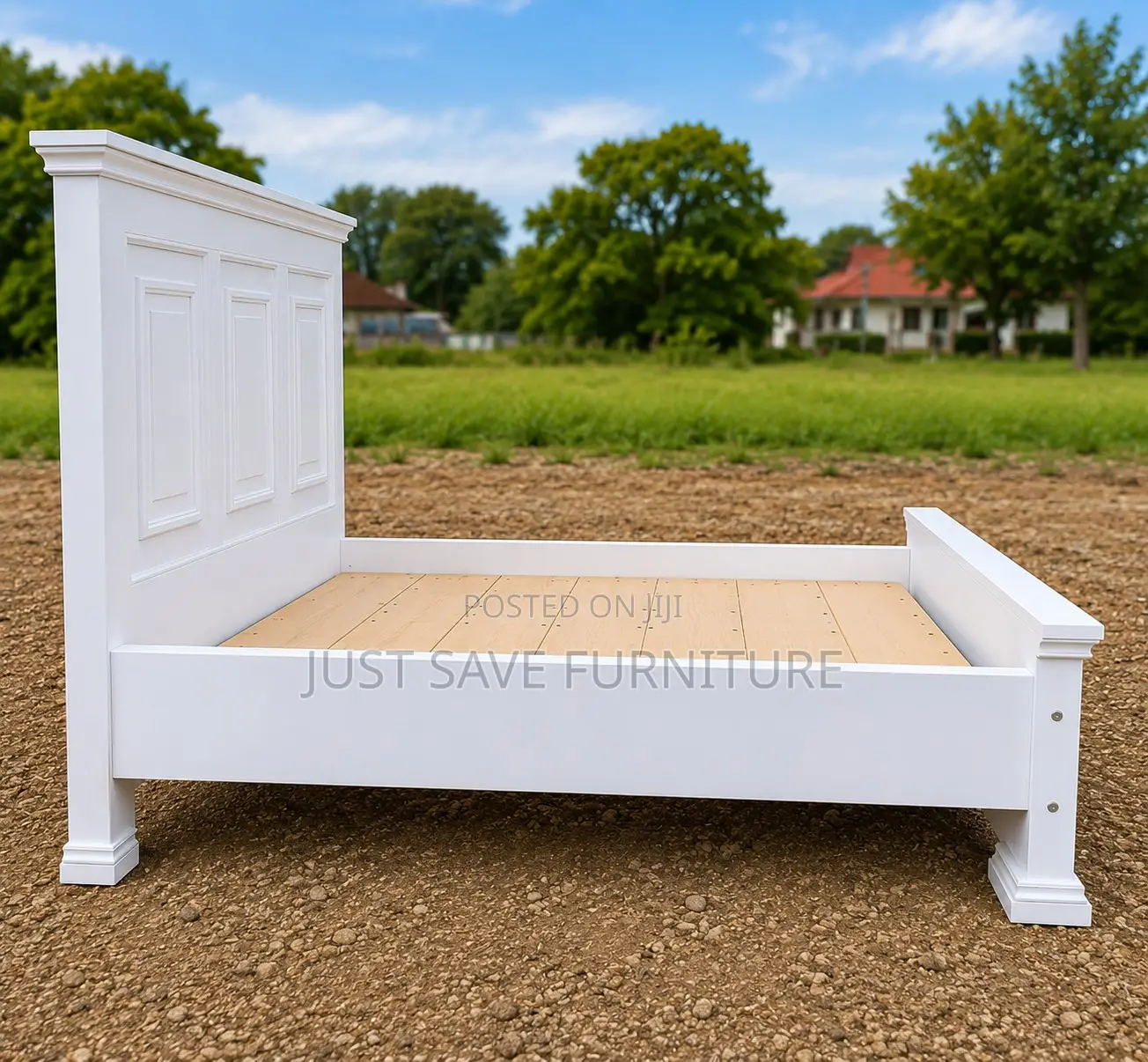 5x6 White Modern Wooden Bed – Elegant Bedroom Bed Frame