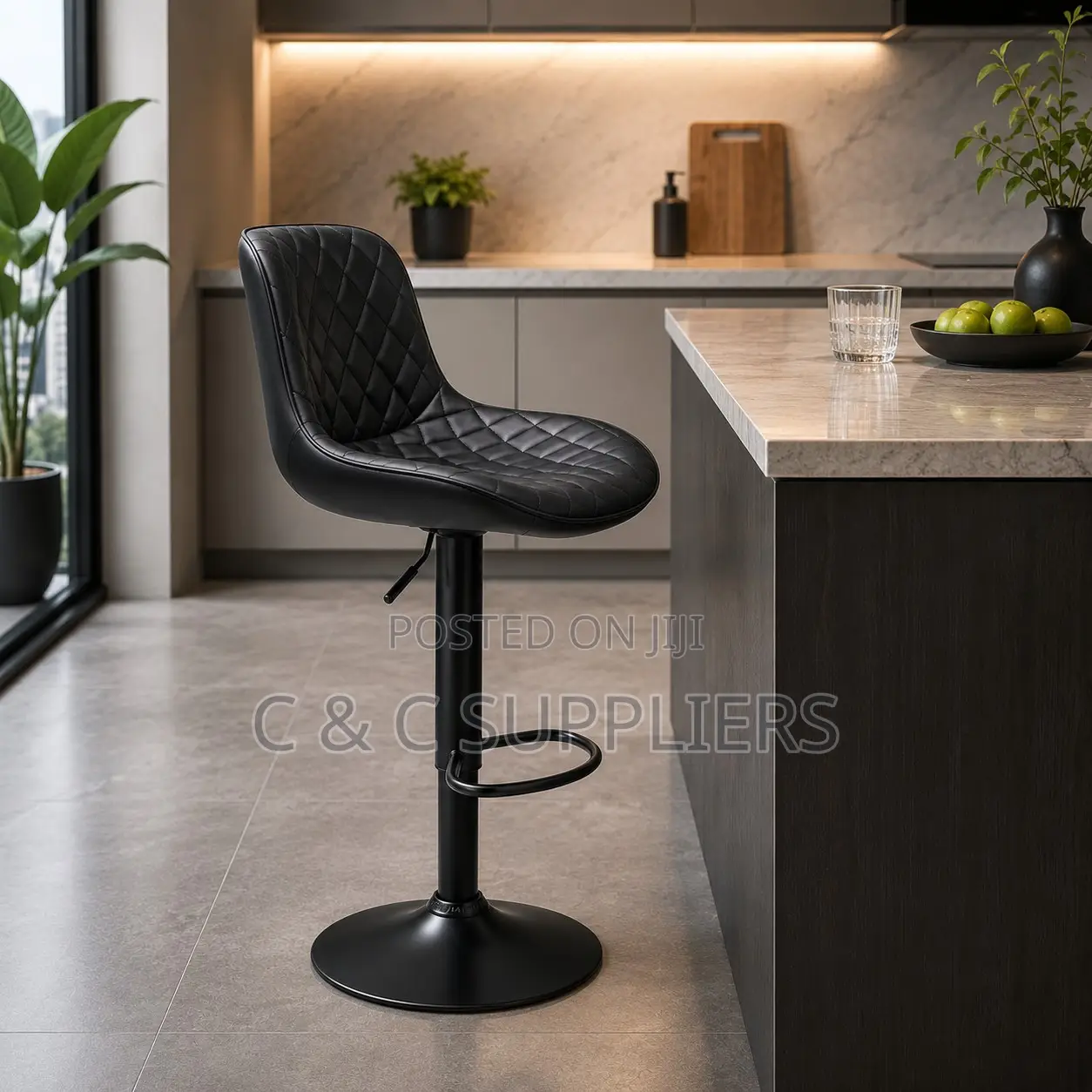 Adjustable Leather Dining Kitchen Stool.