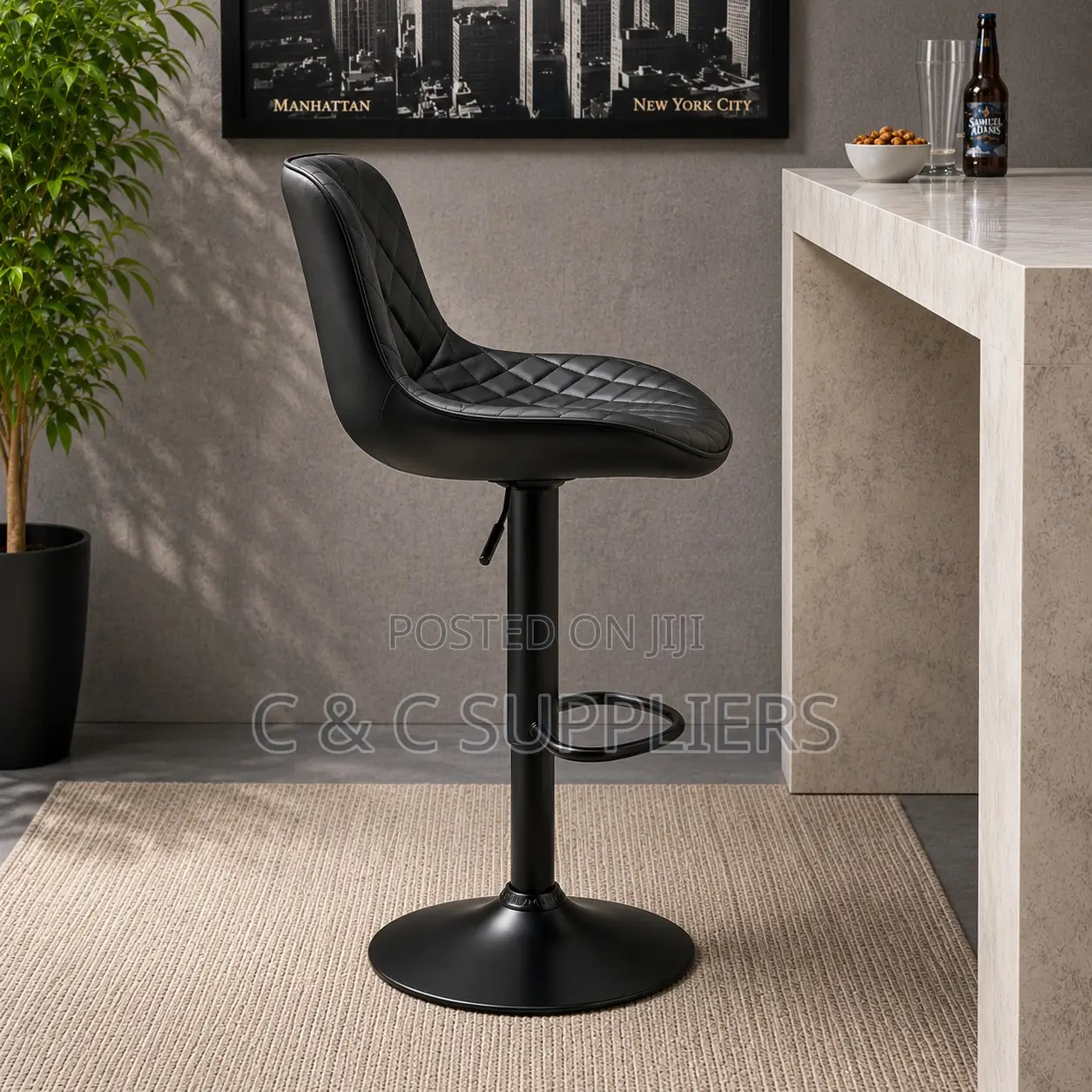Adjustable Leather Dining Kitchen Stool.