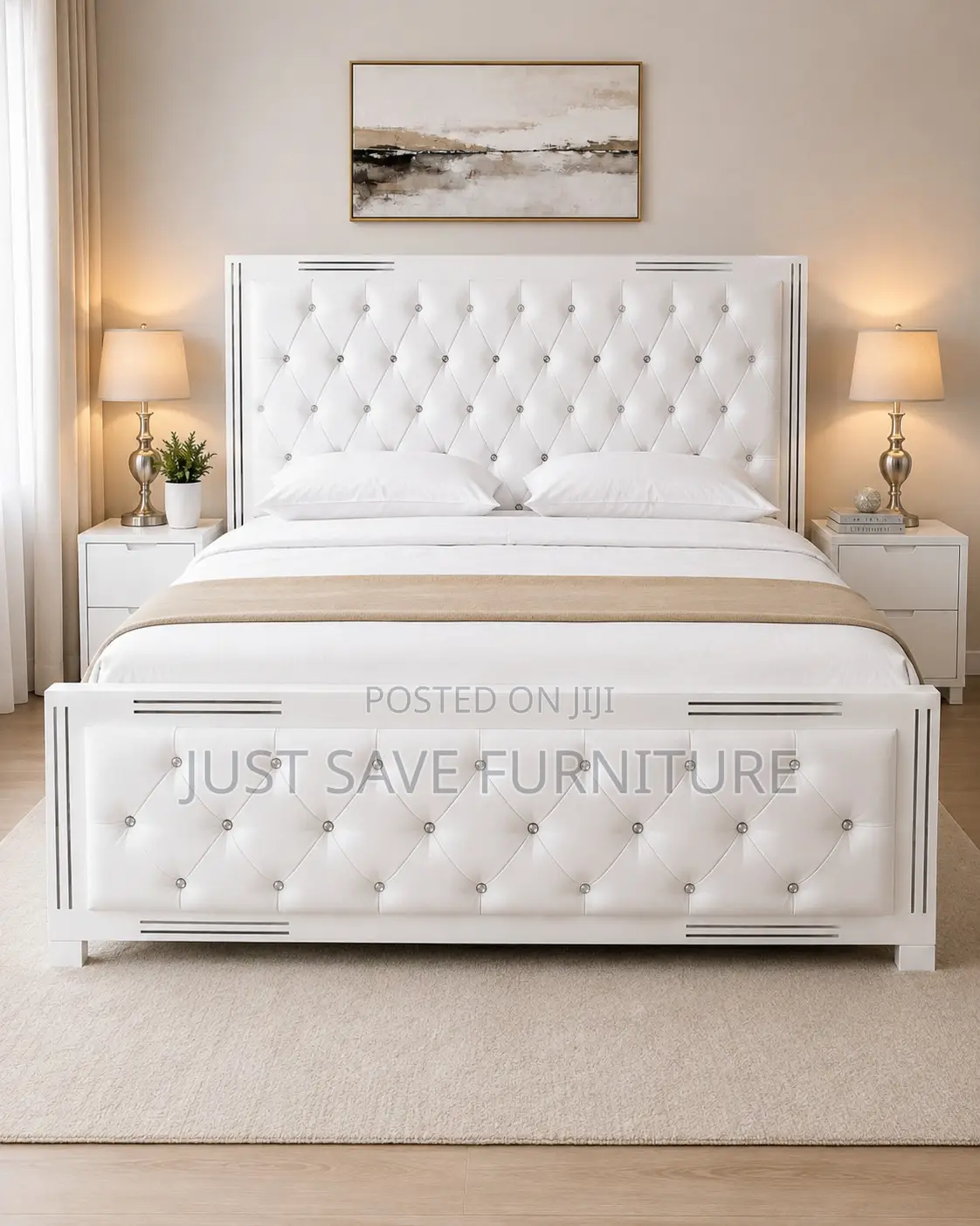 5x6 White Tufted Wooden Bed | Modern Upholstered Bed Frame