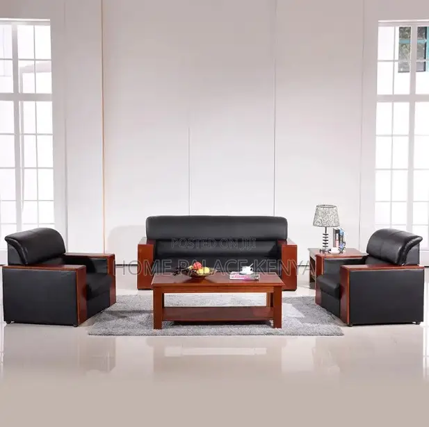 Leather Sofa: Executive Leather 5 Seater With Mahogany Armrest