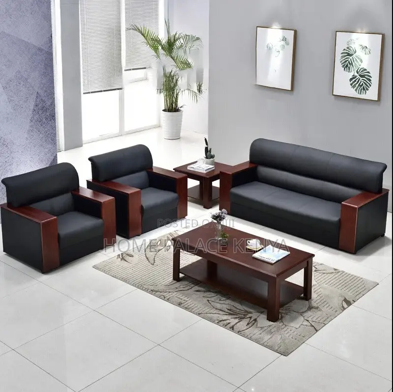 Leather Sofa: Executive Leather 5 Seater With Mahogany Armrest