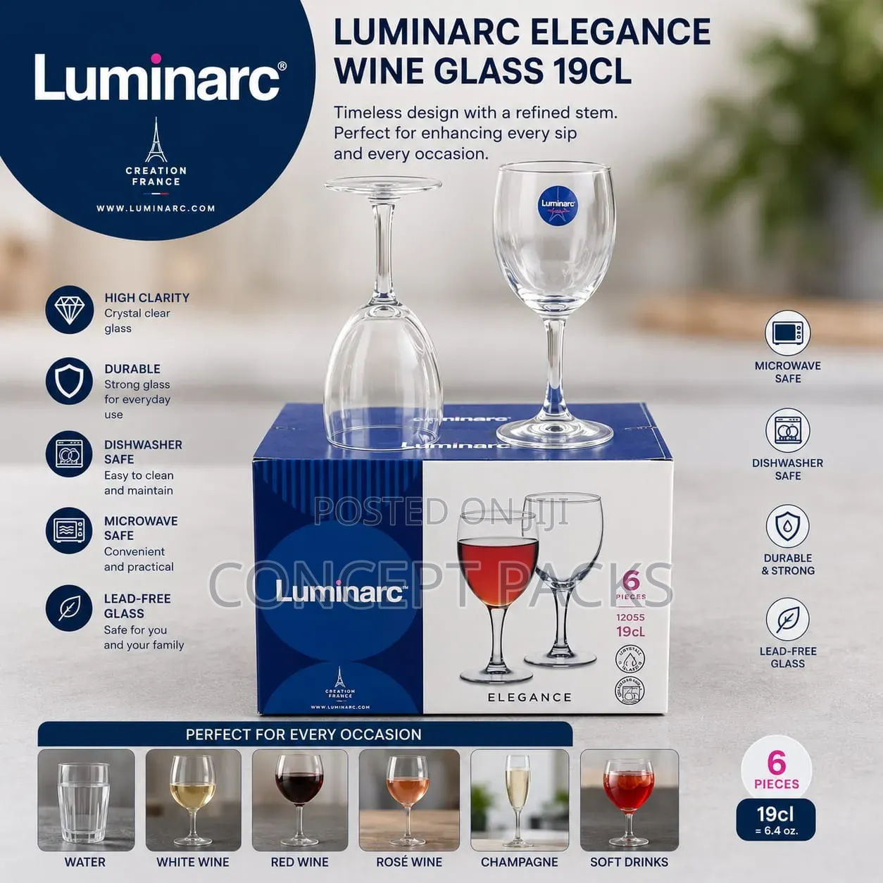 Luminarc Elegance Wine Glass 190ml for a Set of 6pcs
