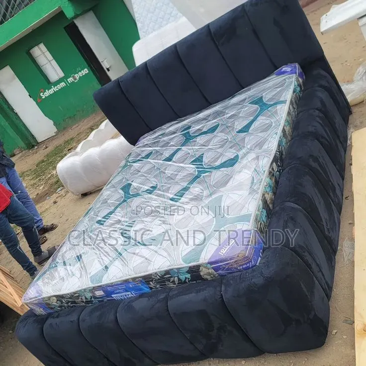 5x6 Black Velvet Upholstered Bed With a Mattress
