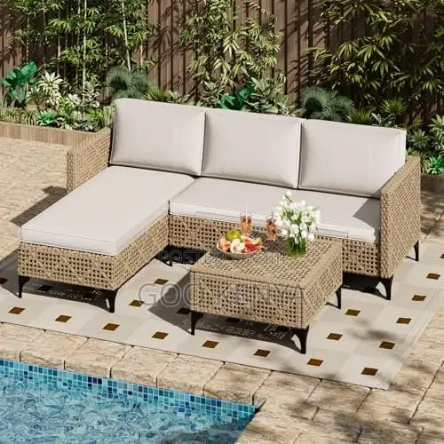 Outdoor Sofa;Modern Patio Corner Rattan Sofa With Comfortable Cushions