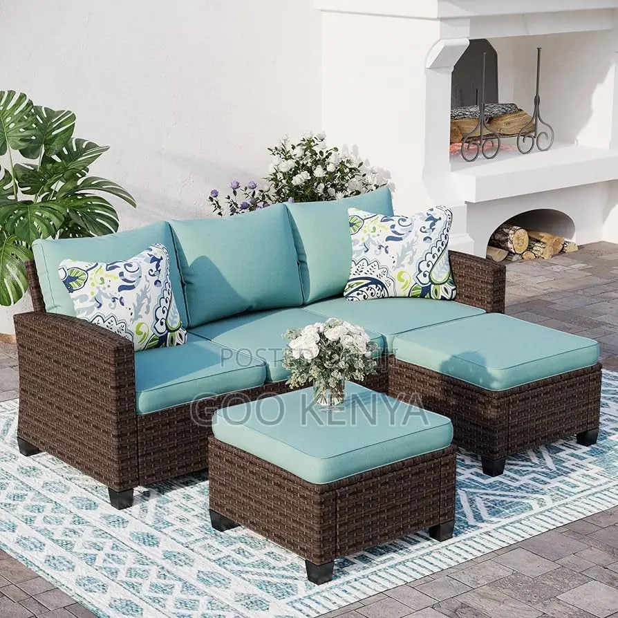 Outdoor Sofa;Modern Patio Corner Rattan Sofa With Comfortable Cushions
