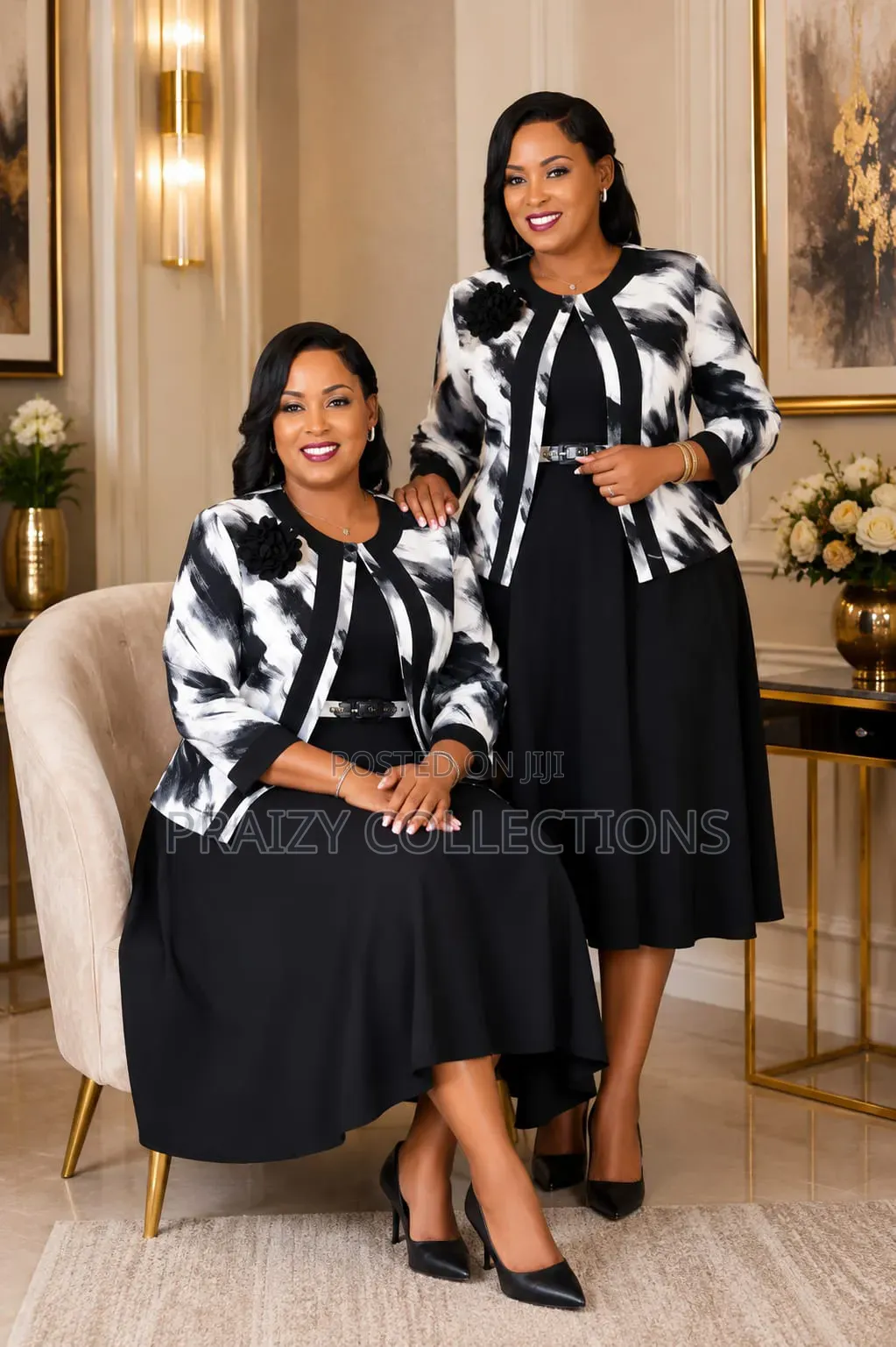 Mama's Monochrome Maxi Dress With Coloured Blazer