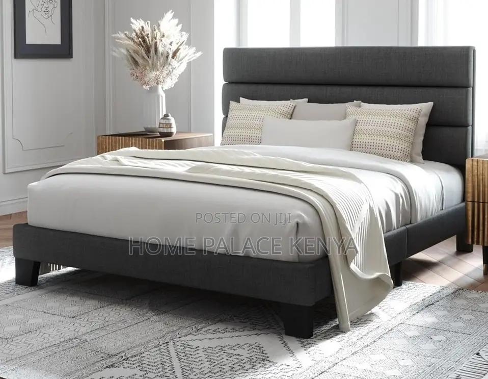 Twin Bed: White Upholstered Fabric Twin Bed