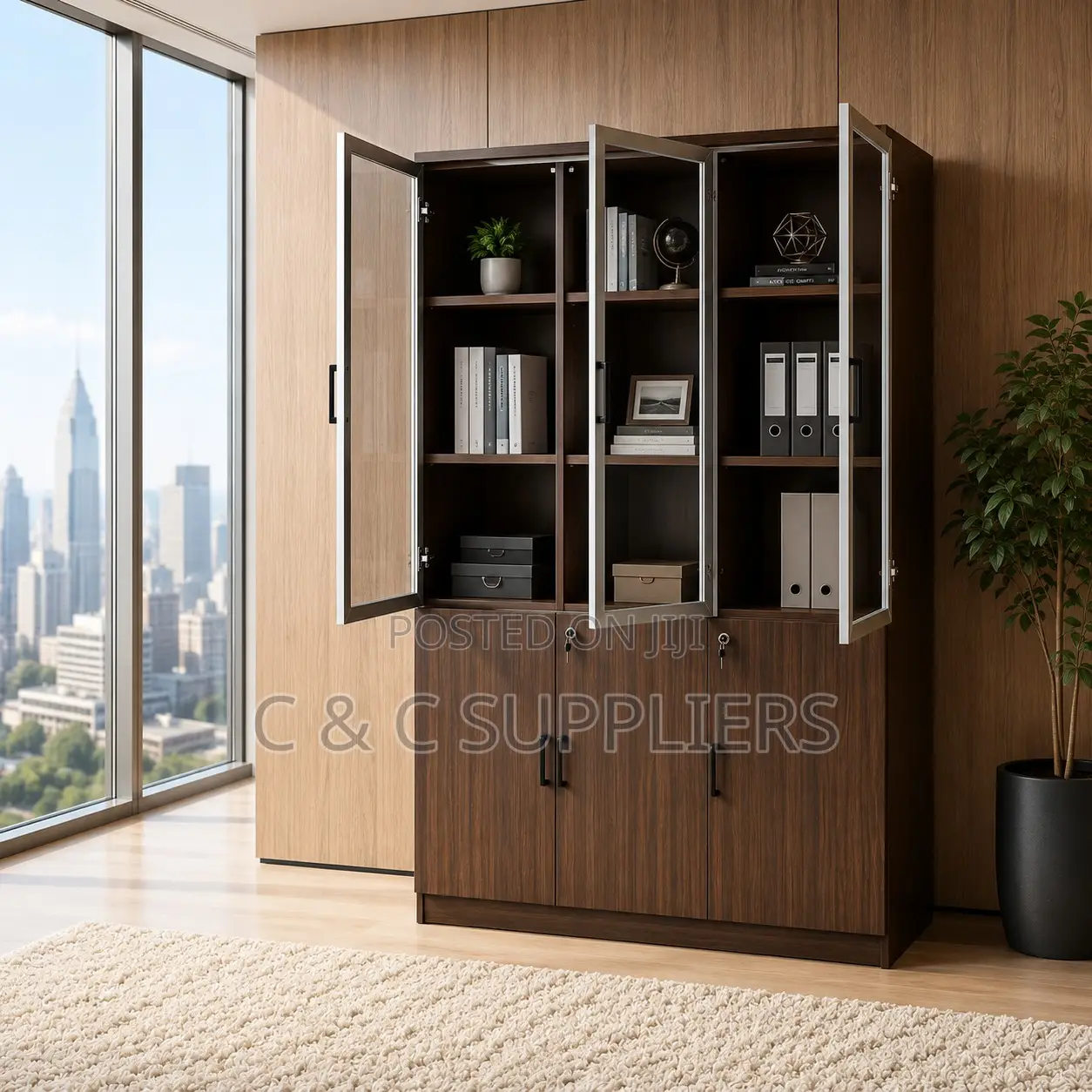 3-Door's Brown Wood Storage Cabinet