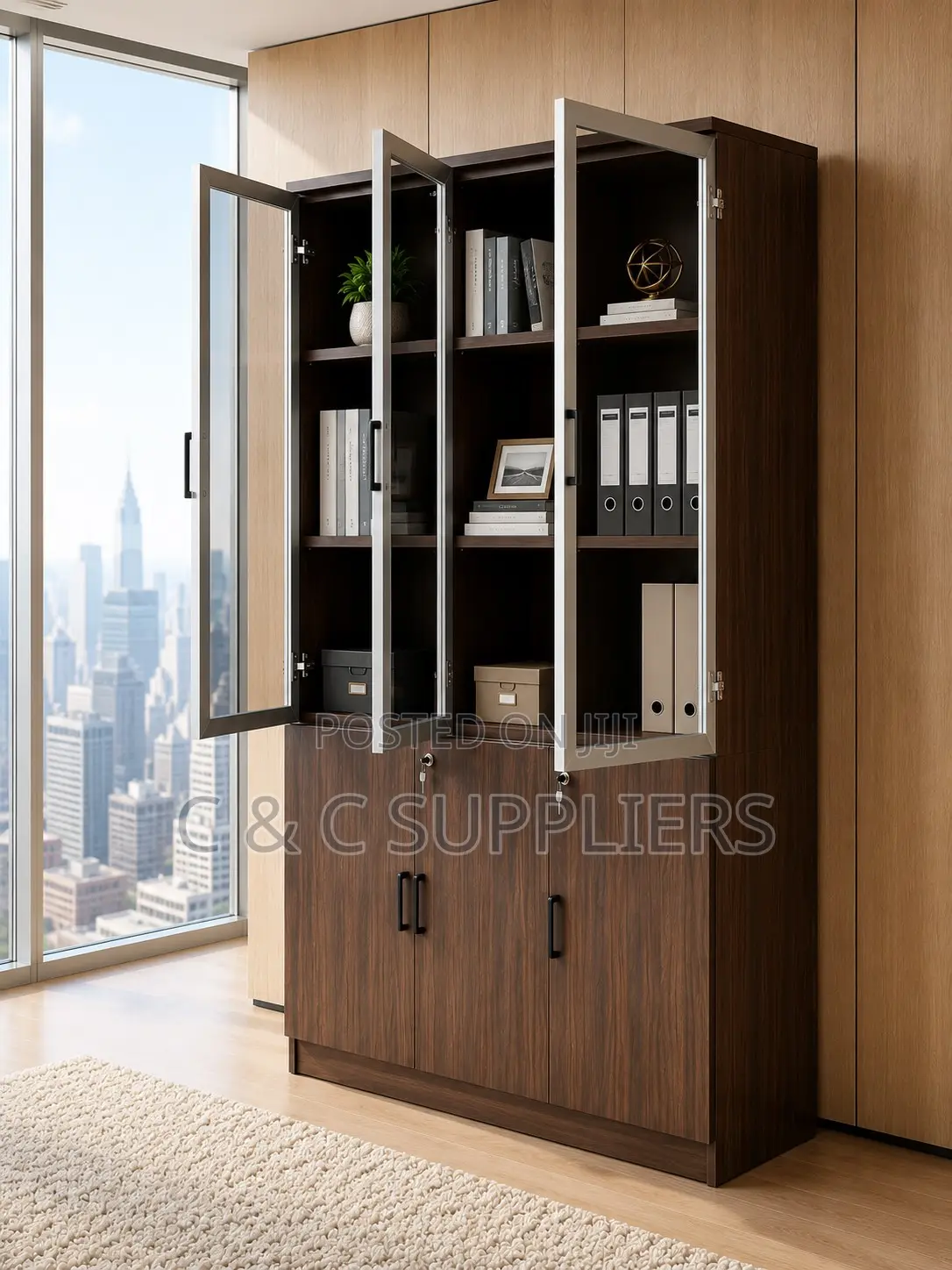 3-Door's Brown Wood Storage Cabinet