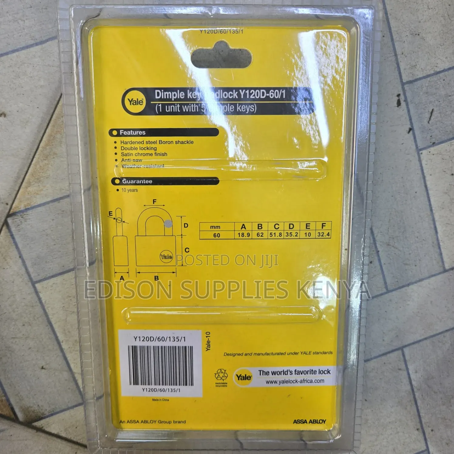 60mm Yale Dimple Key Padlock, Weather Resistant, Anti-theft Padlock