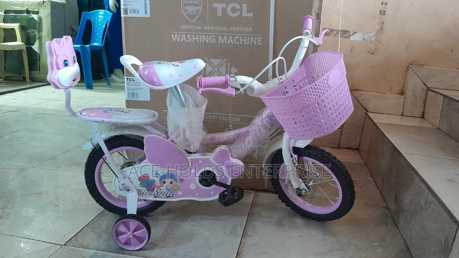 Pinky Design Kids Bike - Size 12" Wheel With Support Trainers
