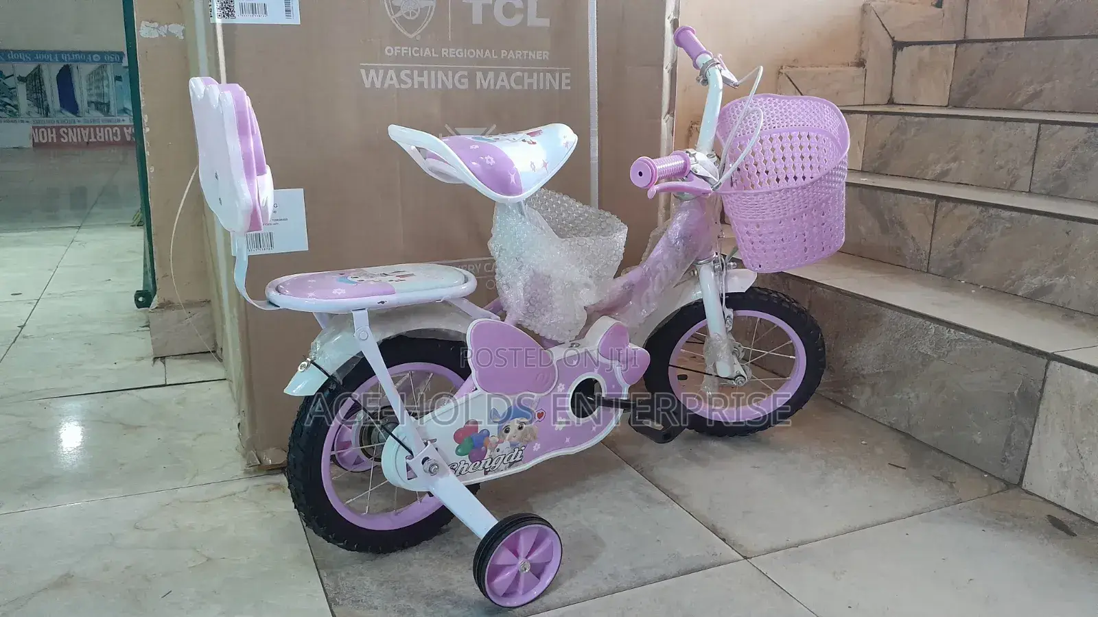 Pinky Design Kids Bike - Size 12" Wheel With Support Trainers