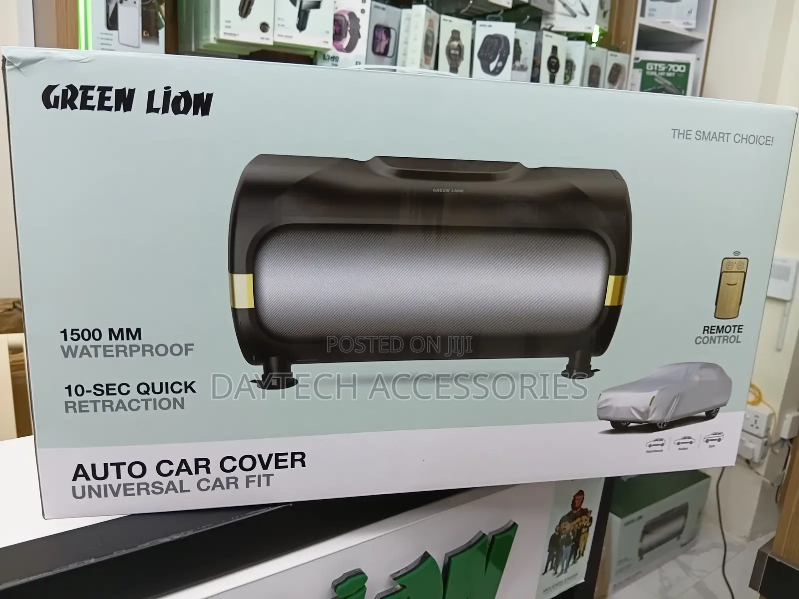 Green Lion Auto Car Cover With Remote Control - Black