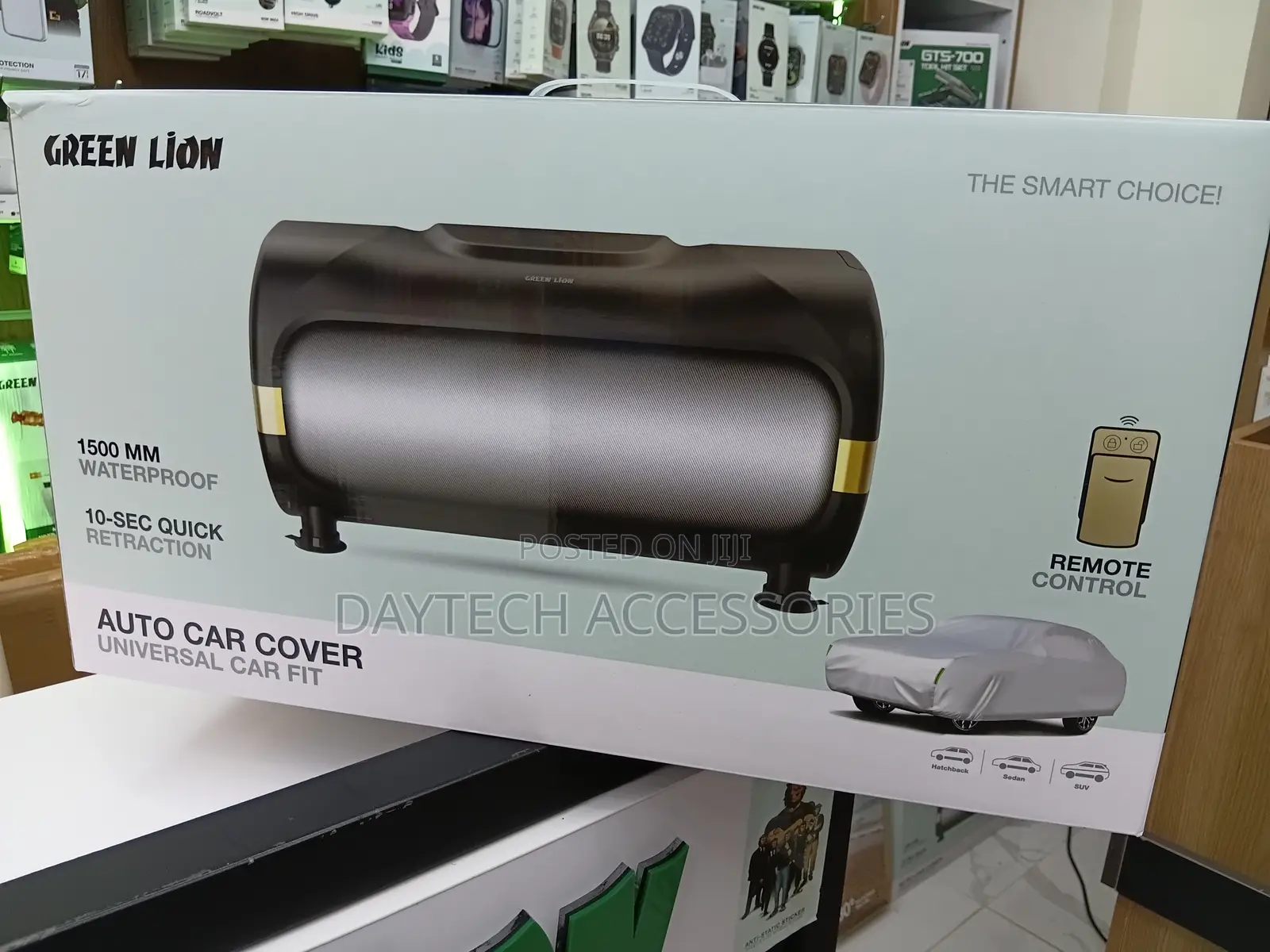 Green Lion Auto Car Cover With Remote Control - Black