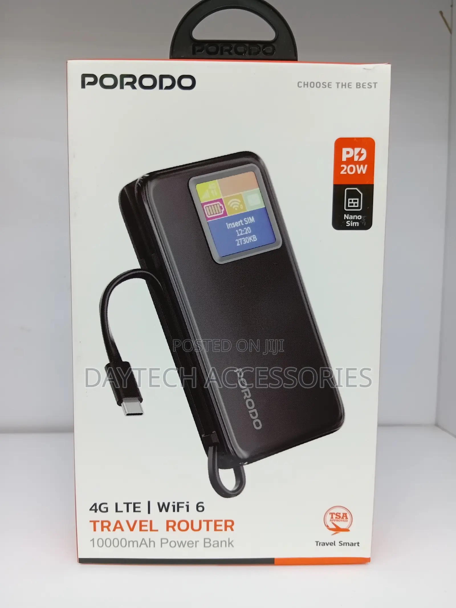 Porodo 4g Lte Wifi 6 Travel Router With Built-in 10000mah Power Bank.