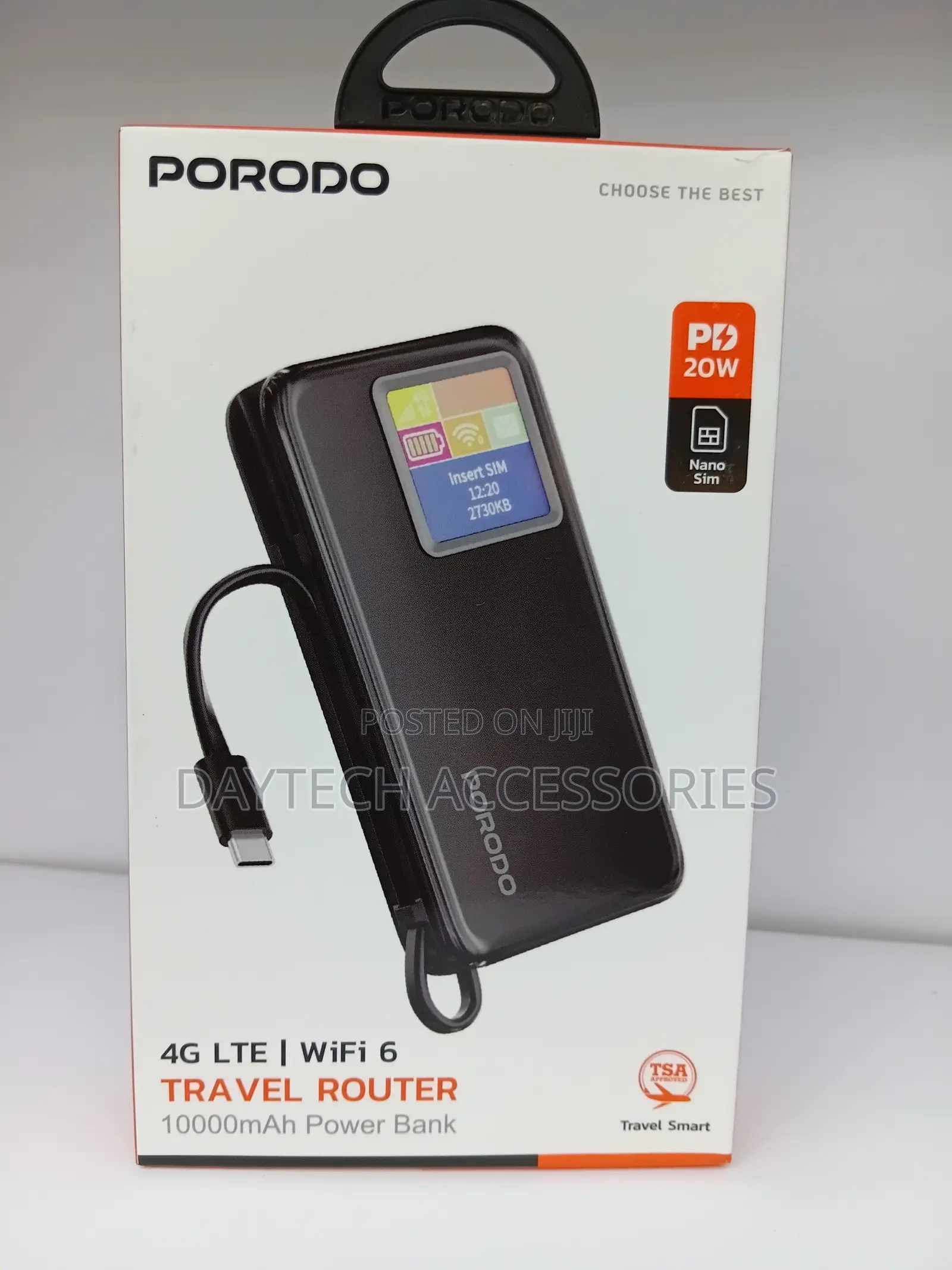 Porodo 4g Lte Wifi 6 Travel Router With Built-in 10000mah Power Bank.