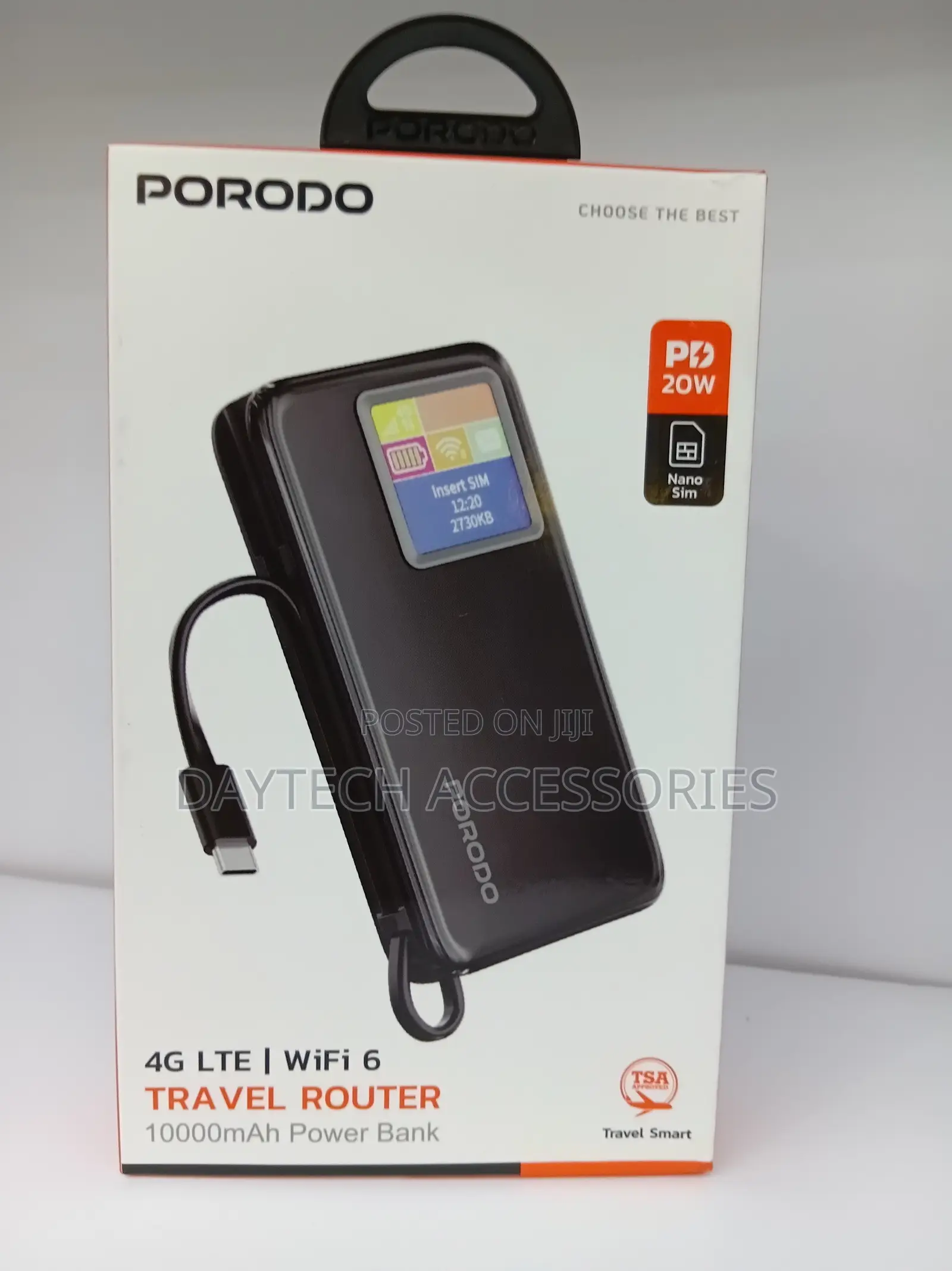 Porodo Portable 4g Lte Wifi 6 Pocket Router With 10000mah Power Bank.