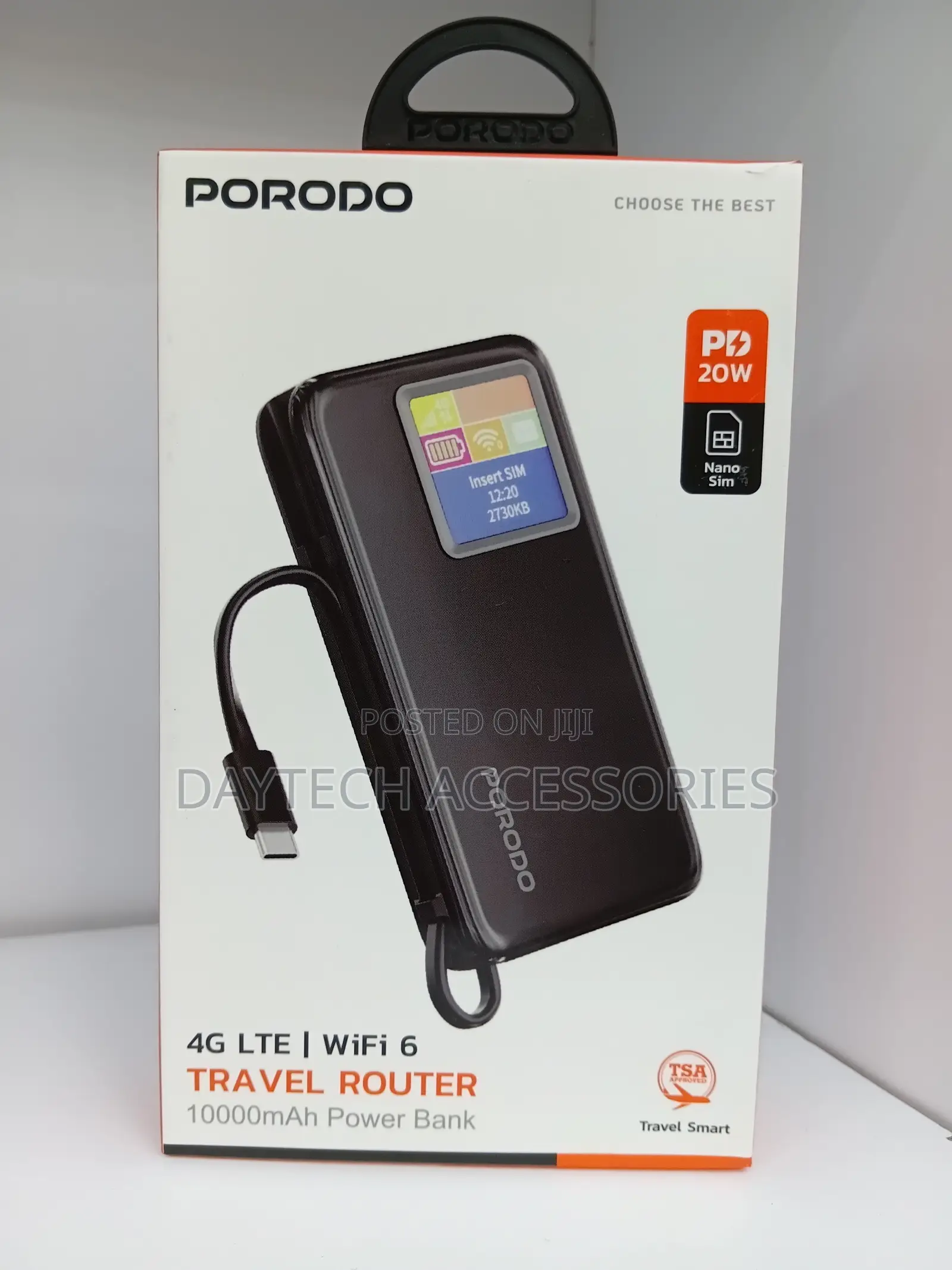 Porodo Portable 4g Lte Wifi 6 Pocket Router With 10000mah Power Bank.