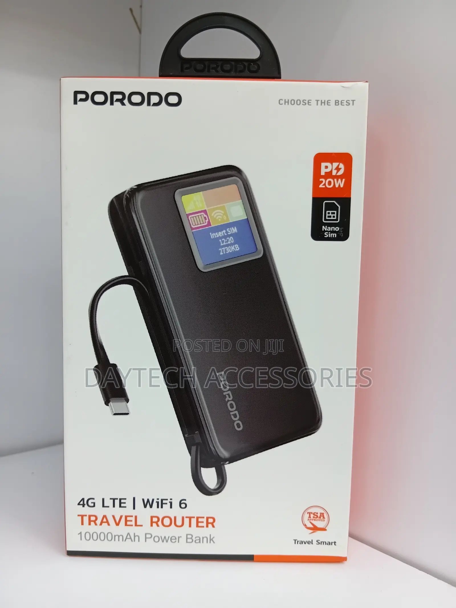 Porodo Portable 4g Lte Wifi 6 Pocket Router With 10000mah Power Bank.