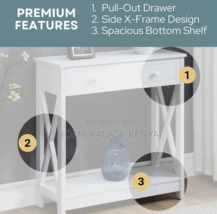 Console Table: Farmhouse Console With Pull Out Drawer and Bottom Shelf