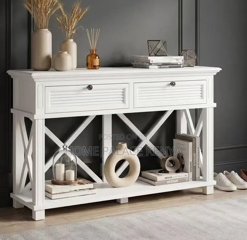 Console Table: Farmhouse Console With Pull Out Drawer and Bottom Shelf