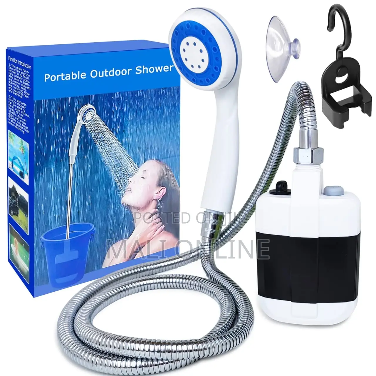 Portable Camping Shower Electric USB Rechargeable Pump 1.5m Hose