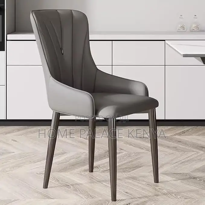 Dining Chair: Nordic High Back Leather Dining Chair With Metal Feet