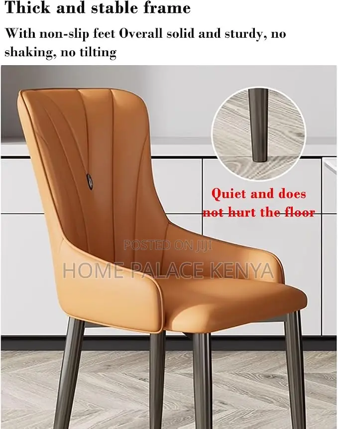 Dining Chair: Nordic High Back Leather Dining Chair With Metal Feet