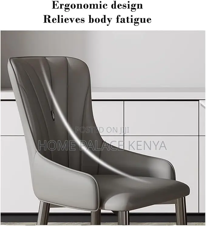 Dining Chair: Nordic High Back Leather Dining Chair With Metal Feet