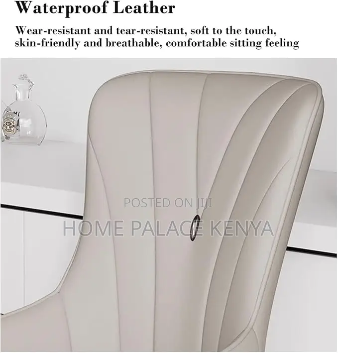 Dining Chair: Nordic High Back Leather Dining Chair With Metal Feet