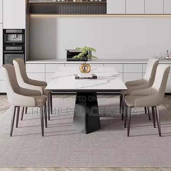 Dining Chair: Nordic High Back Leather Dining Chair With Metal Feet