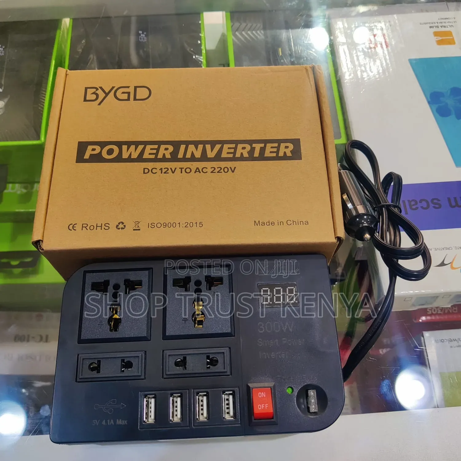 Car Power Inverter 300w Dc to Ac 12v to 220v With 4 Ac Ports and 4 Usb