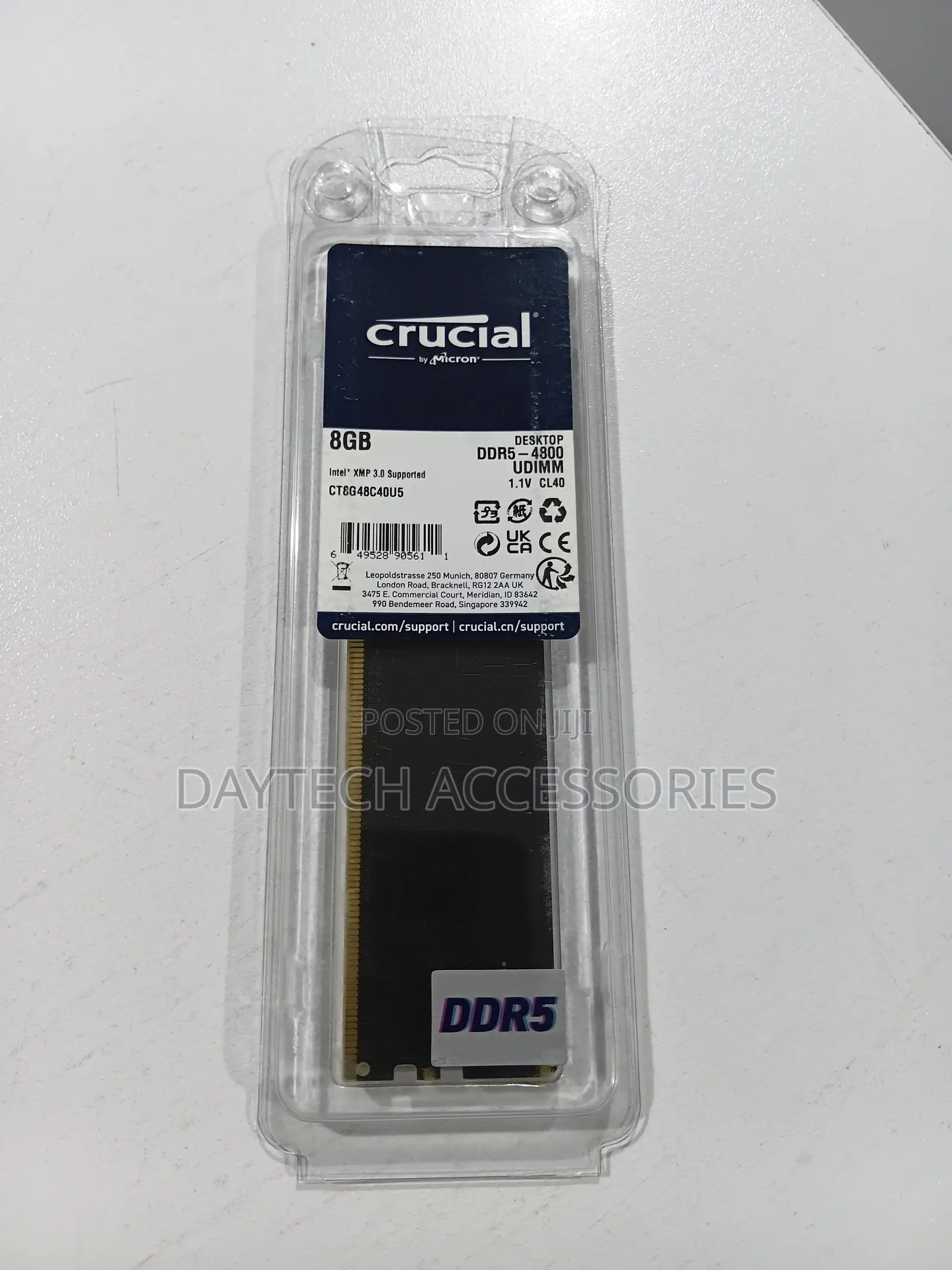 Crucial Ram 8gb Ddr5 4800mhz Cl40 Desktop Memory