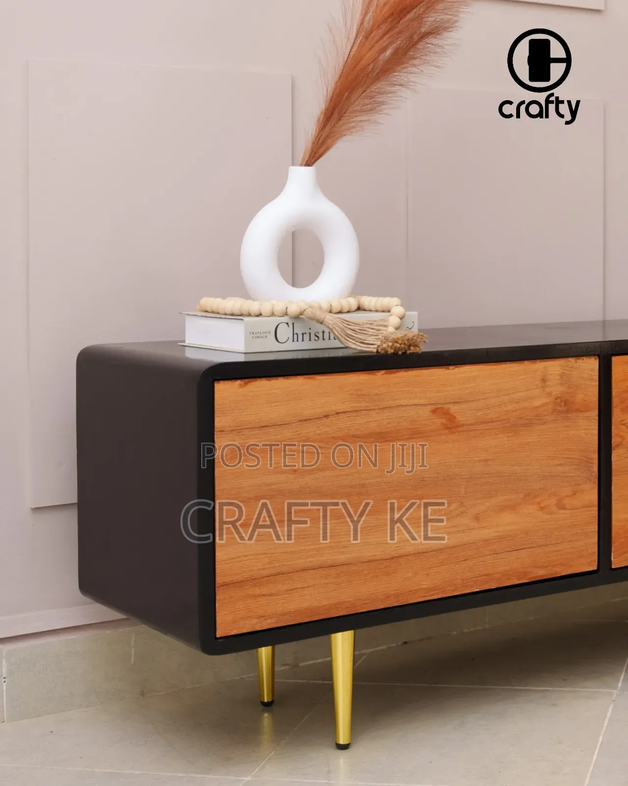 Mwamu Media Console Black Tv Stand
