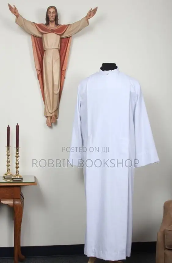 White Clergy Robe With Purple Stole And Rope Belt