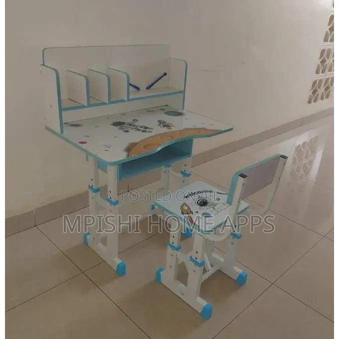 Adjustable Kids Study Table and Chair Set With Bookshelf