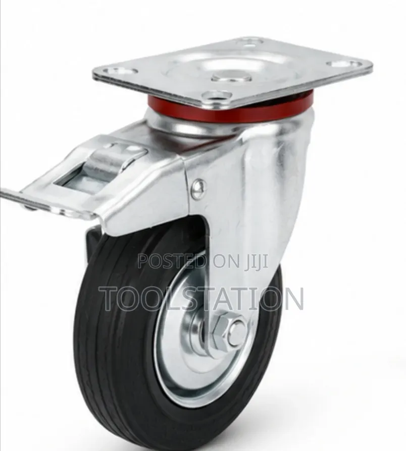 Heavy-duty Black Rubber Castor Wheel With Plate And Brake 8 Inch
