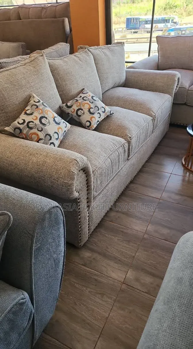 Beige Fabric 3 Seater Sofa