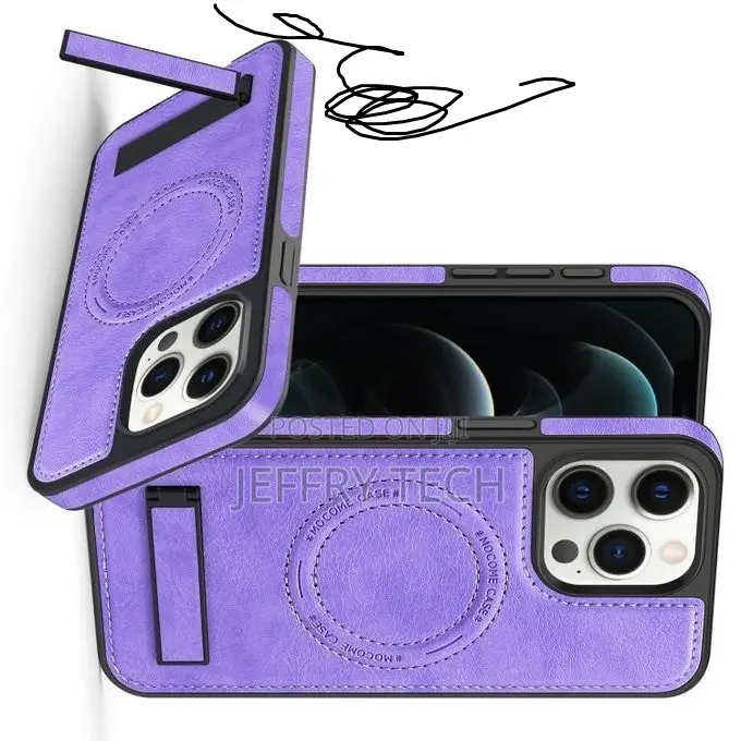iPhone 15 Pro Max Multi-Function Holder Magsafe Pu Phone Case(Purple)